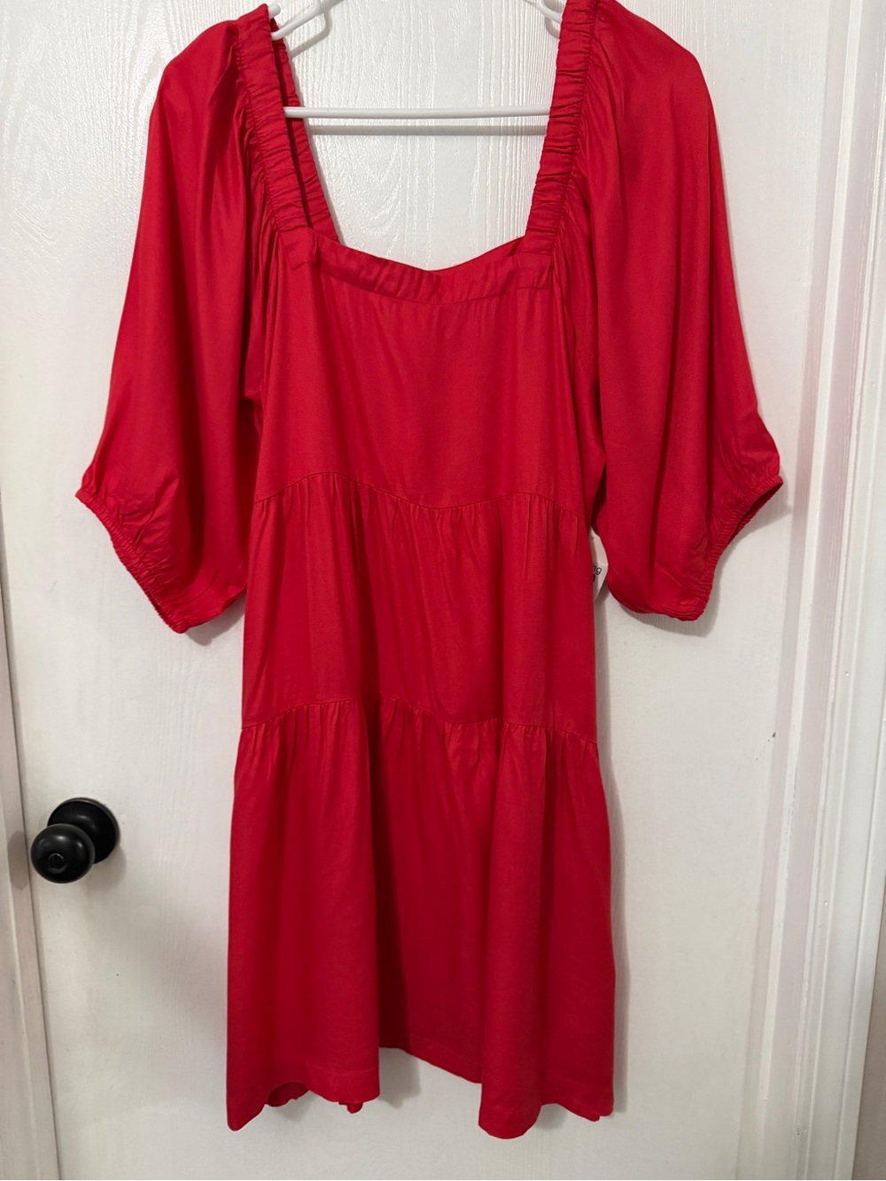 Altar'd State Red Square-Neck Tiered Mini Dress with Puff Sleeves
